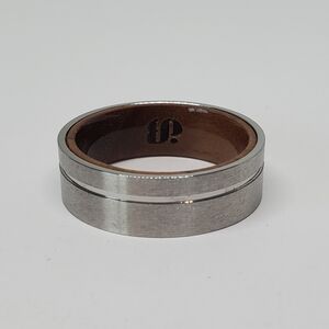 Tungsten Brushed Groove Wood Sleeve Band Ring